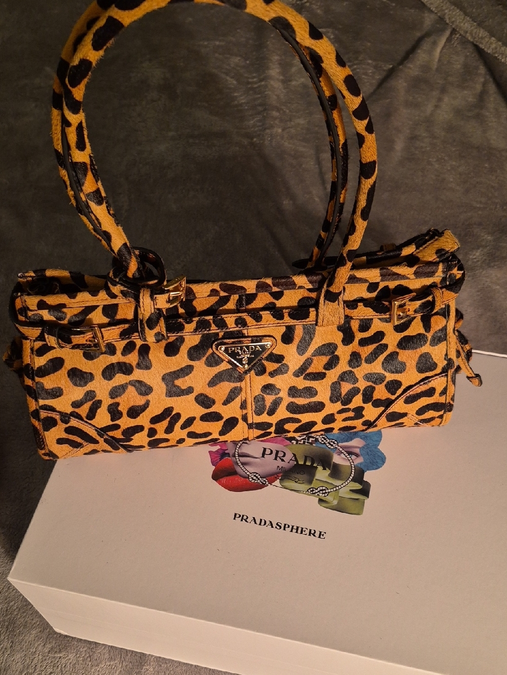 Prada Leopard-Print Shoulder Bag in Yellow and Black